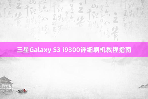 三星Galaxy S3 i9300详细刷机教程指南